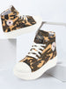 Women Tan High Ankle Top Wedge Heels Camouflage Print Canvas Lace Up Sneakers Shoes