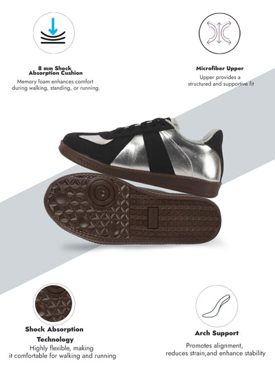 Women Black Embellished Classic Lace-Up Casual Shoes|Memory Cushioned Comfortable Sneakers