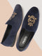 Men Blue Velvet Embroidery Design Party Casual Loafer Shoes