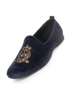 Men Blue Velvet Embroidery Design Party Casual Loafer Shoes