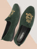 Men Olive Velvet Embroidery Design Party Casual Loafer Shoes