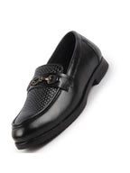 Men Black Wedding Party Embossed Design Genuine Leather Buckle Slip On Loafer Shoes