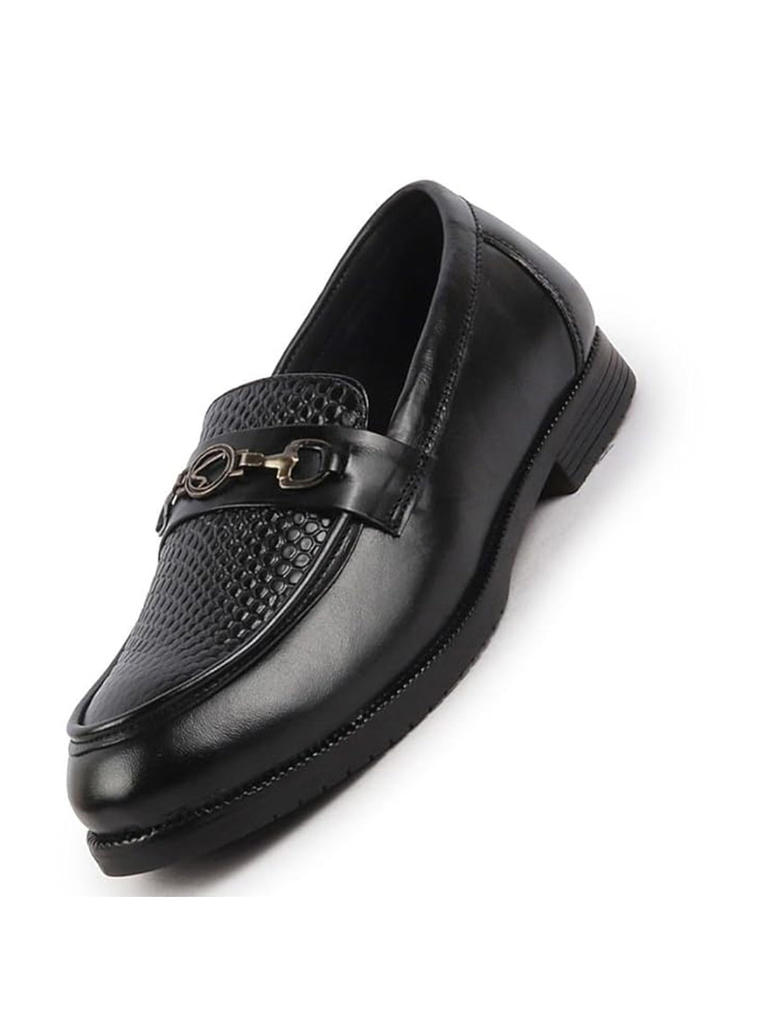 Men Black Wedding Party Embossed Design Genuine Leather Buckle Slip On Loafer Shoes