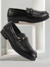 Men Black Wedding Party Embossed Design Genuine Leather Buckle Slip On Loafer Shoes
