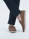 Men Tan Textured Design Casual Slip On Loafer Boat Shoes