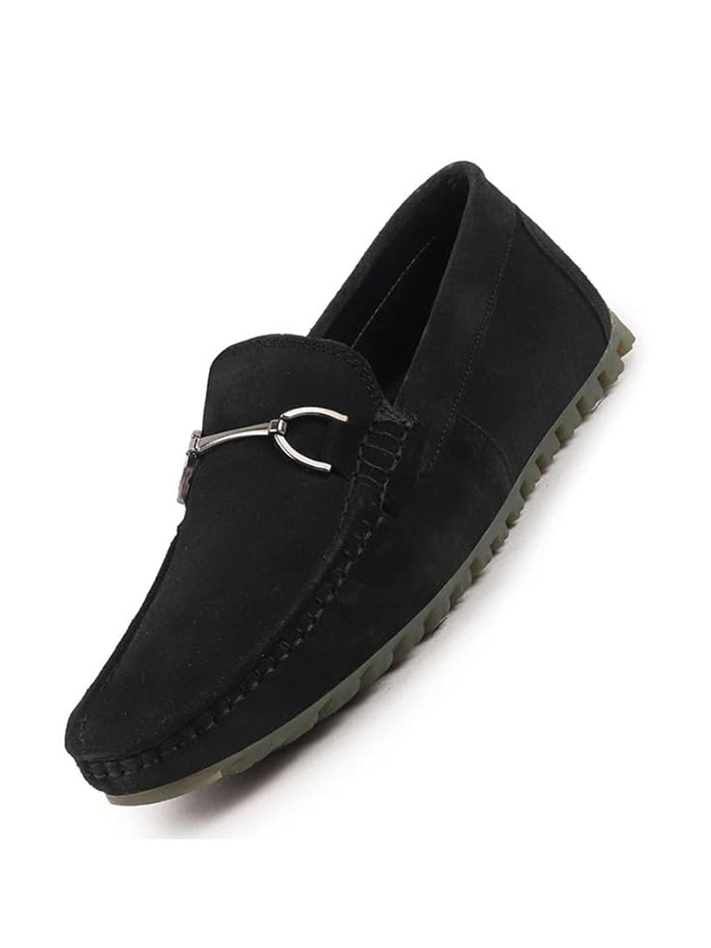 Men Black Horsebit Buckle Suede Leather Slip On Driving Loafers