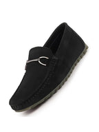 Men Black Horsebit Buckle Suede Leather Slip On Driving Loafers