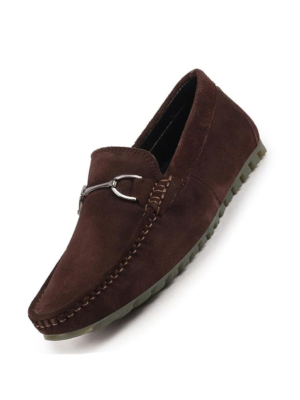 Men Brown Horsebit Buckle Suede Leather Slip On Driving Loafers