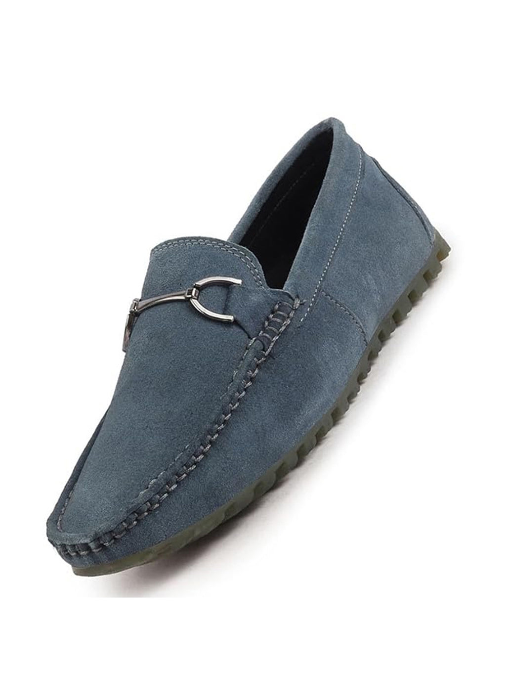 Men Grey Horsebit Buckle Suede Leather Slip On Driving Loafers