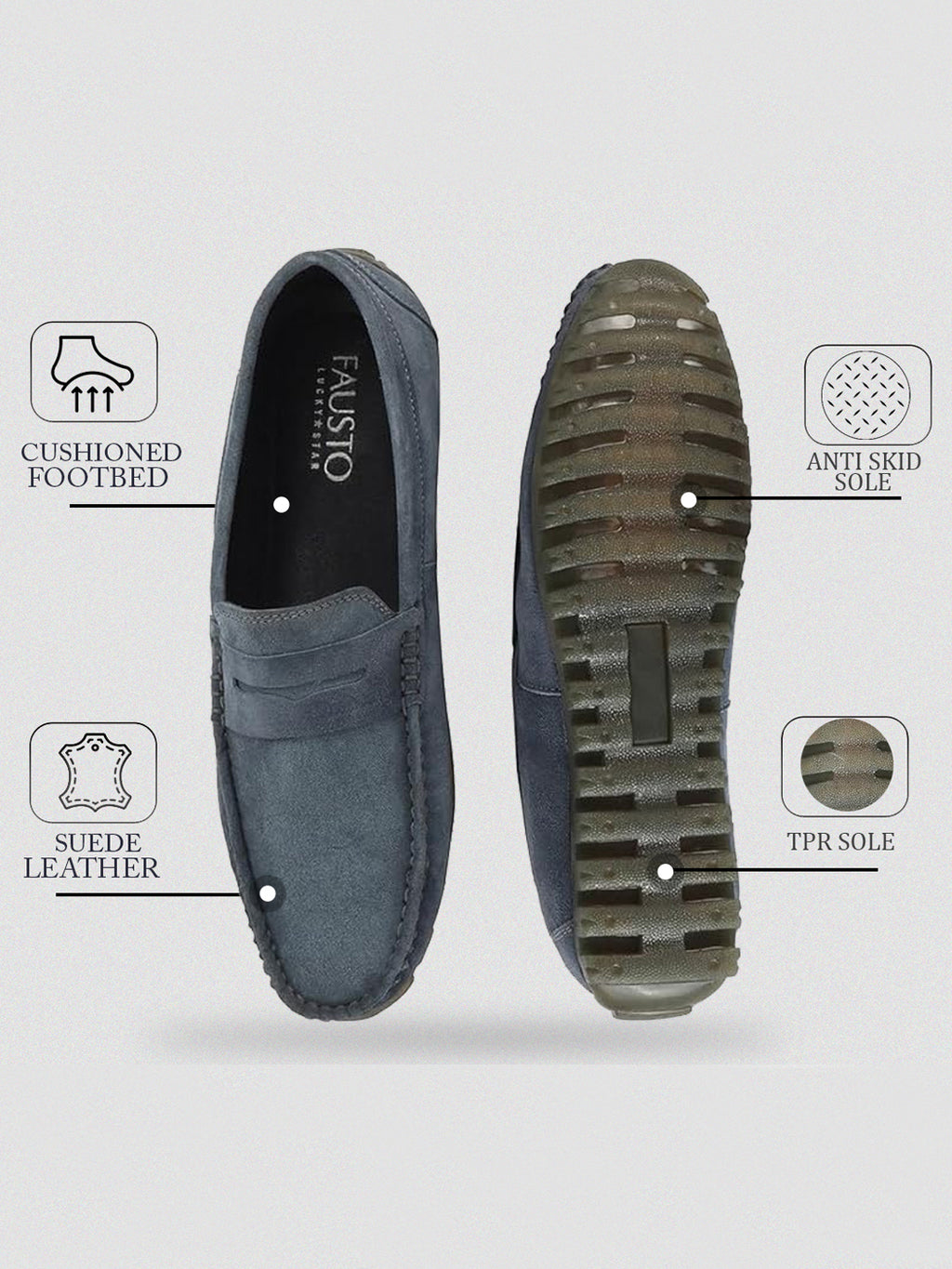 Shop Men Grey Suede Leather Side Stitched Slip On Driving Loafers and Mocassin Online.