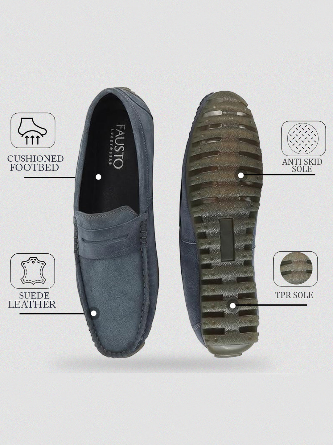 Shop Men Grey Suede Leather Side Stitched Slip On Driving Loafers and Mocassin Online.