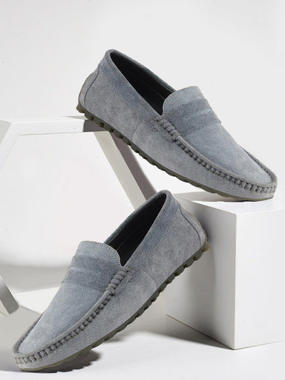Men Sky Blue Suede Leather Side Stitched Slip On Driving Loafers and Mocassin