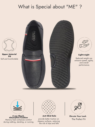 Men Navy Blue Stitched Stripe Design Classic Slip-Ons Loafer with Flexible Slip Resistant Sole|Slip On Shoes|Casual Shoes