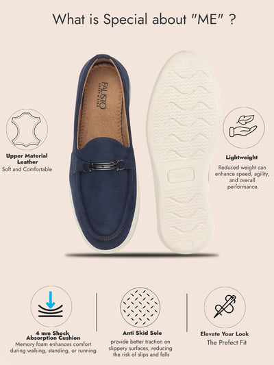 Men Blue Suede Classic Ultra Light Comfort Horsebit Buckle Slip On Casual Loafer Shoes|Memory Cushion Insole|EVA Slip On Shoe