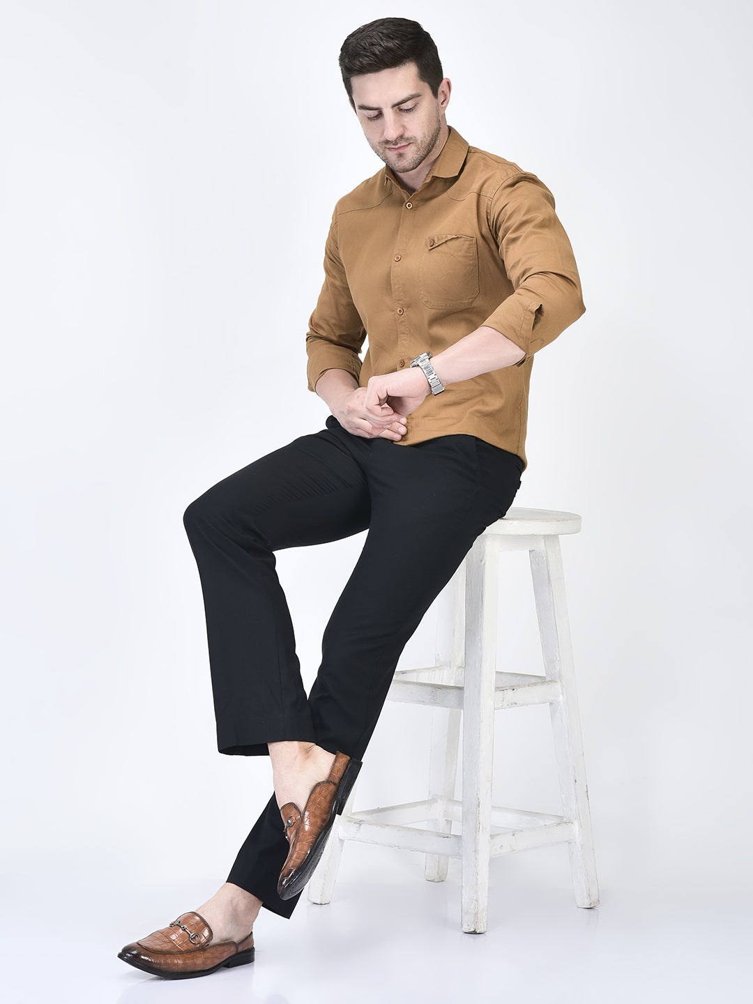 men tan embossed leopard print design with horsebit buckle ethnic party back open slip on mules shoes