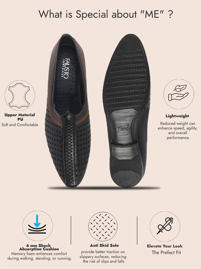 Men Black Breathable Traditional Wedding Slip On Ethnic Juttis and Mojaris|Party Slip On Evening Shoes|Traditinal Kurta Shoes