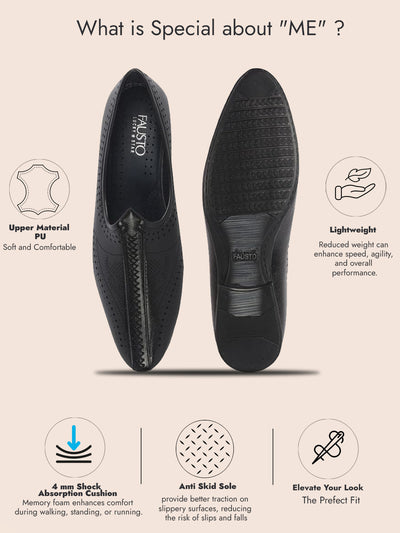 Men Black Breathable Slip On Ethnic Juttis and Mojaris for Wedding|Party Slip On Evening Shoes|Traditional Striped Mojaris