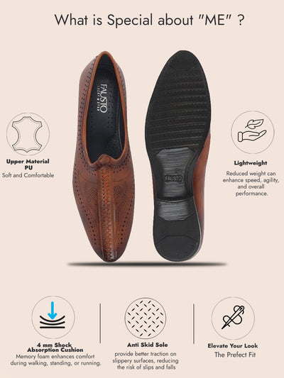 Men Tan Breathable Slip On Ethnic Juttis and Mojaris for Wedding|Party Slip On Evening Shoes|Traditional Striped Mojaris