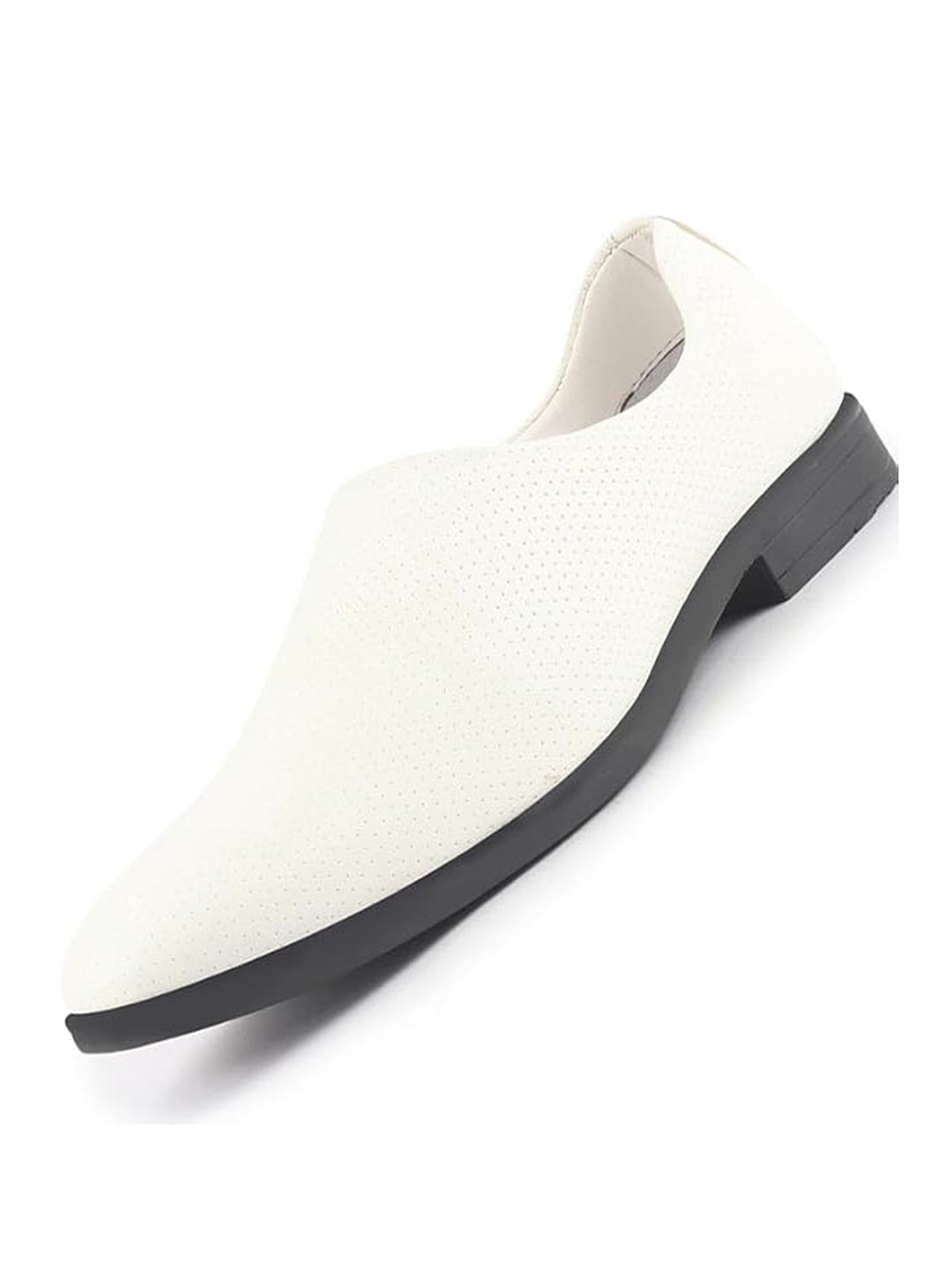 Men White Ethnic Wedding Juttis and Mojaris for Traditional Kurta Pajama|Perforated Party Evening Slip-On Shoes|Formal Office Shoes with Cushioned Insole