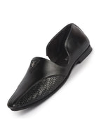 Men Black Stitched Open Sided Broad Feet Ethnic Slip On Juttis and Mojaris for Wedding|Traditional Indian Kurtas Shoes|Flexible TPR Sole with Soft Cushioned Insole