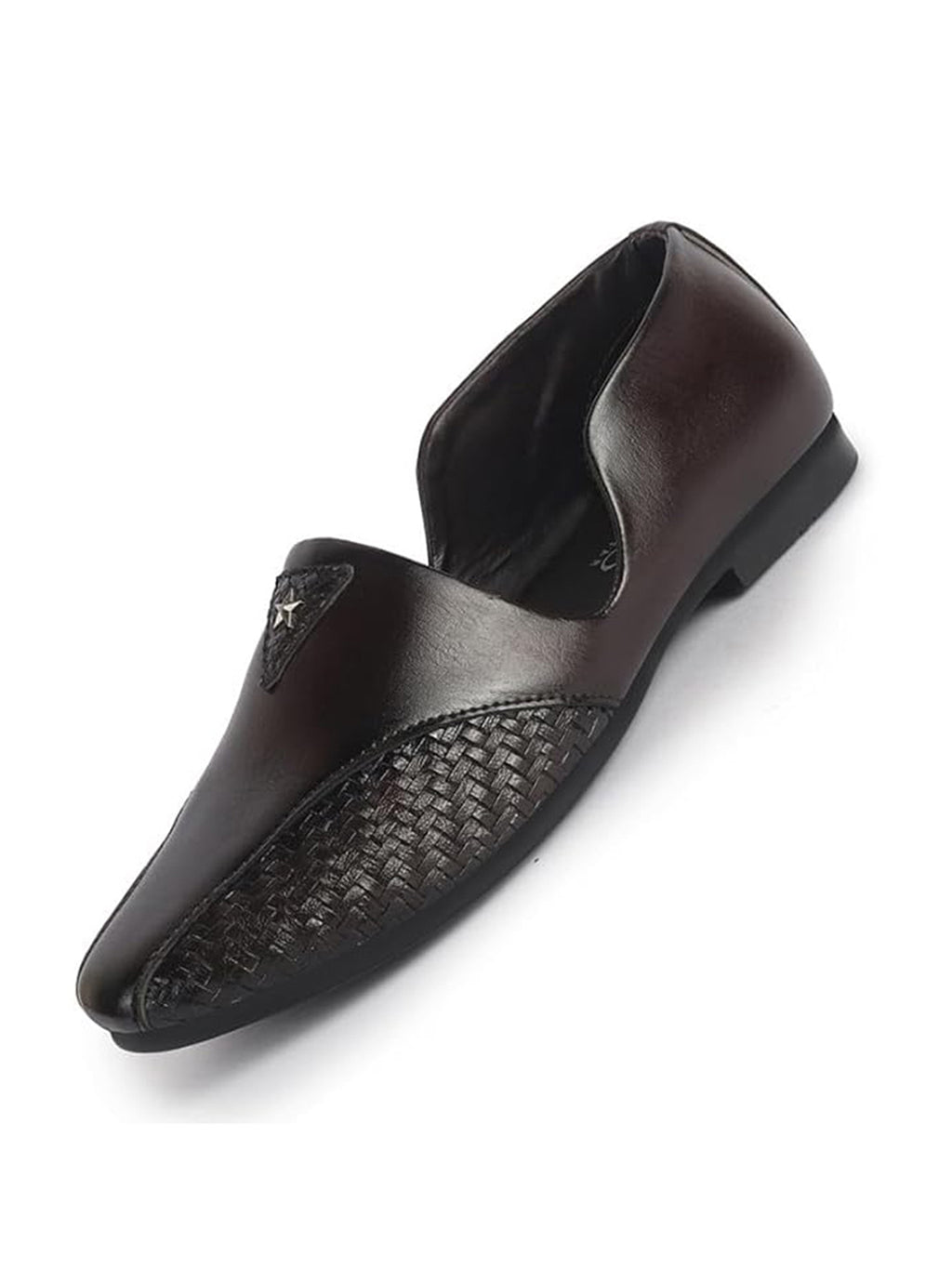 Men Brown Stitched Open Sided Broad Feet Ethnic Slip On Juttis and Mojaris for Wedding|Traditional Indian Kurtas Shoes|Flexible TPR Sole with Soft Cushioned Insole