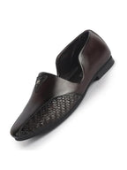 Men Brown Stitched Open Sided Broad Feet Ethnic Slip On Juttis and Mojaris for Wedding|Traditional Indian Kurtas Shoes|Flexible TPR Sole with Soft Cushioned Insole