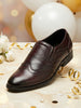 Men Cherry Party Formal Office Genuine Leather Brogue Slip On Shoes