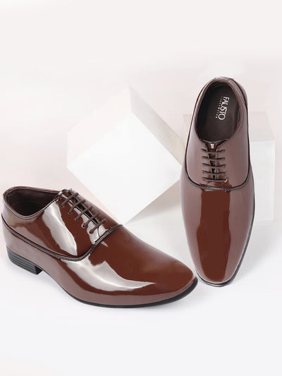 Shop Men Tan Patent Leather Party Formal Office Lace Up Derby Shoes Online.