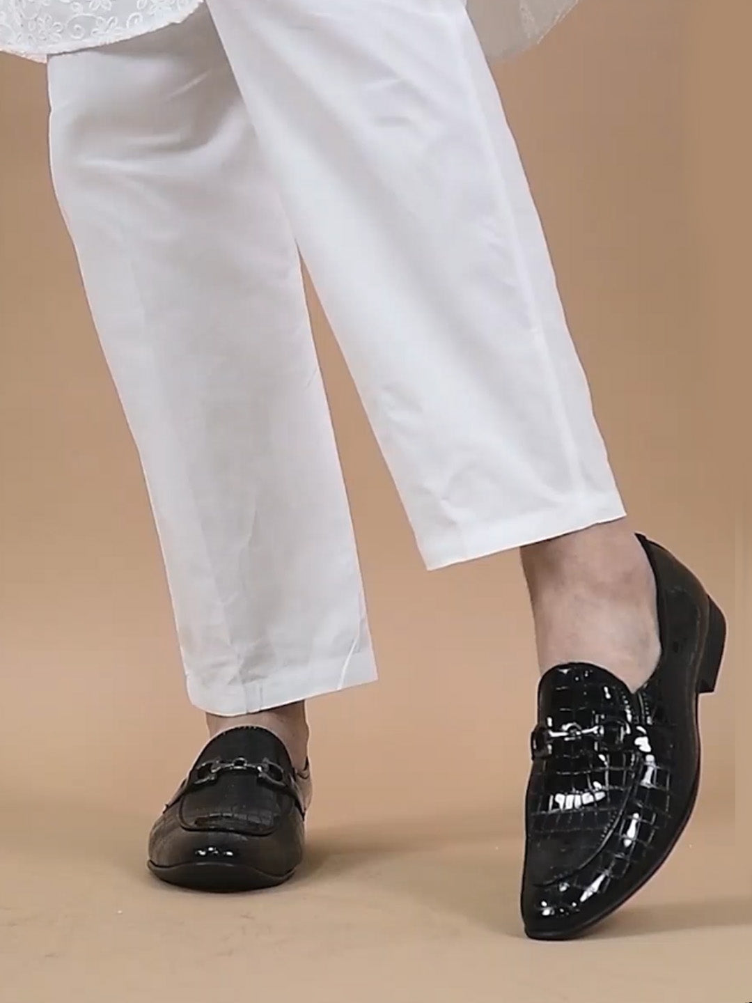 Shop Men's Brown Formal Patent Buckle Loafer Shoes Online