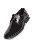 Men Brown Patent Leather Party Formal Embossed Design Office Lace Up Derby Shoes