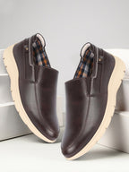 men brown genuine leather feather lightweight eva sole formal office comfort broad feet slip on shoes