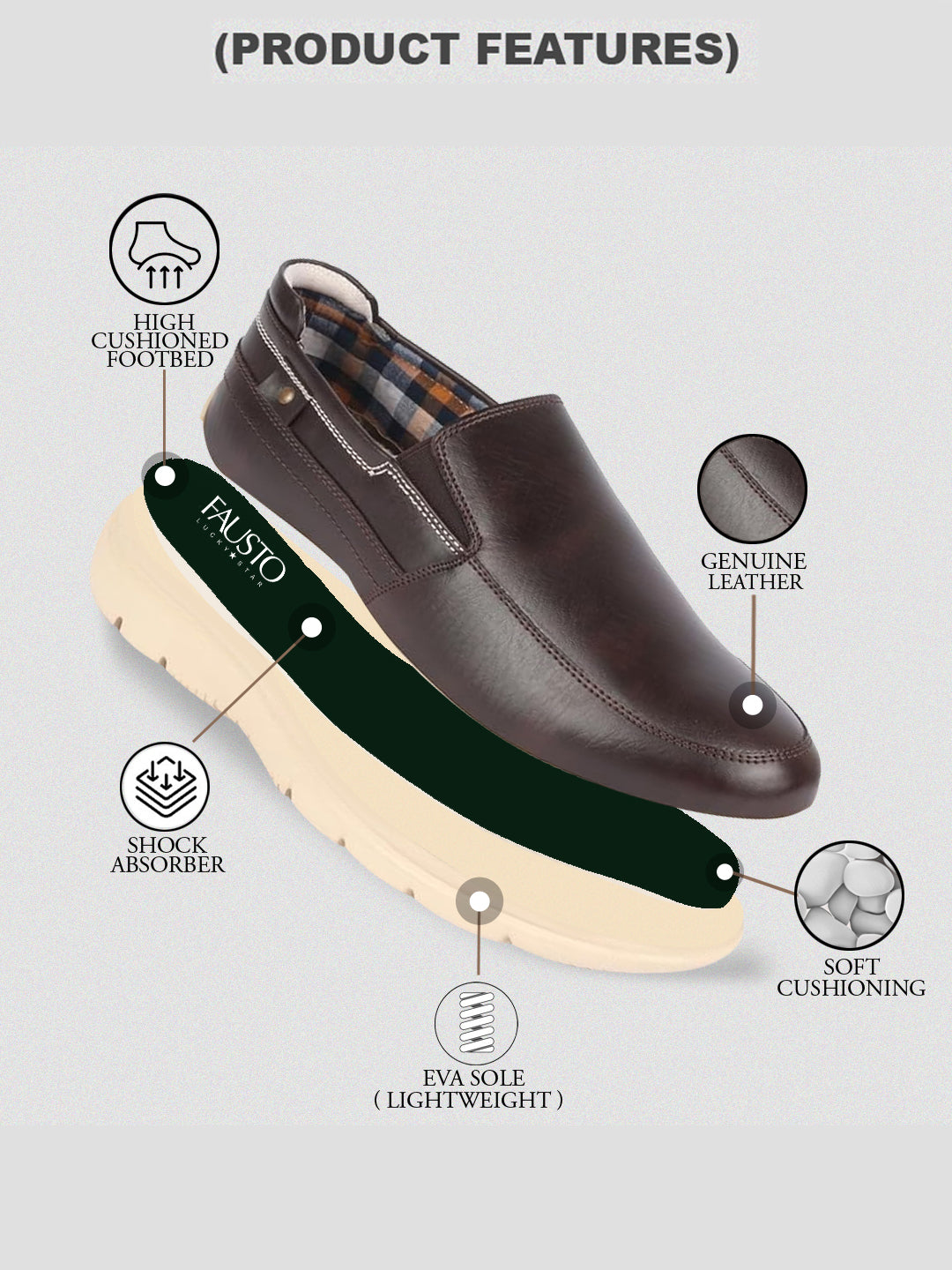 men brown genuine leather feather lightweight eva sole formal office comfort broad feet slip on shoes