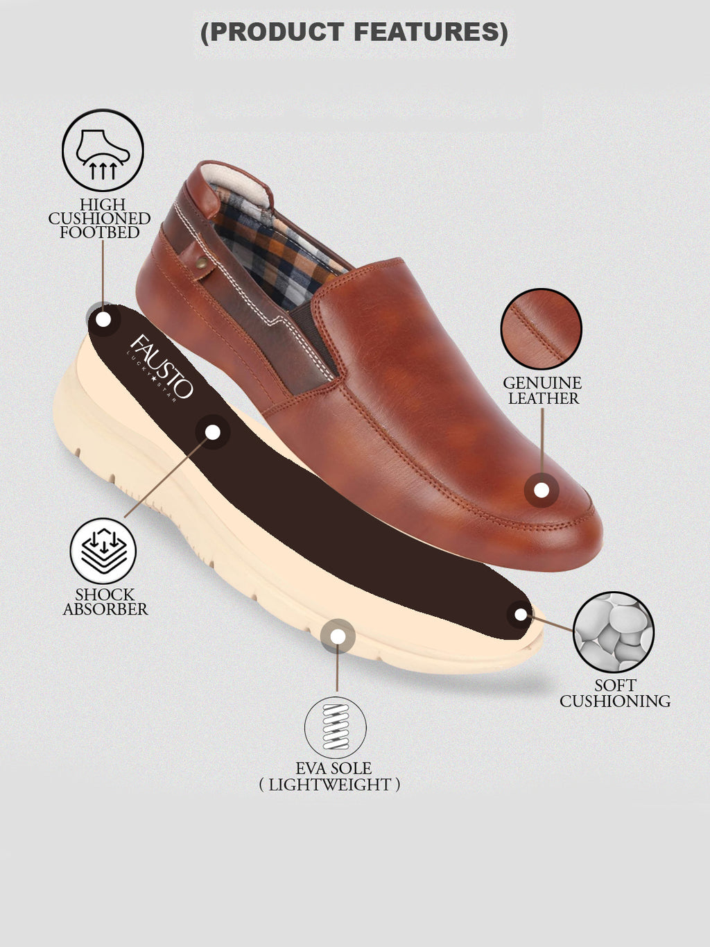 men tan genuine leather feather lightweight eva sole formal office comfort broad feet slip on shoes