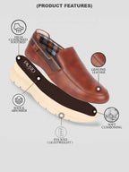 men tan genuine leather feather lightweight eva sole formal office comfort broad feet slip on shoes