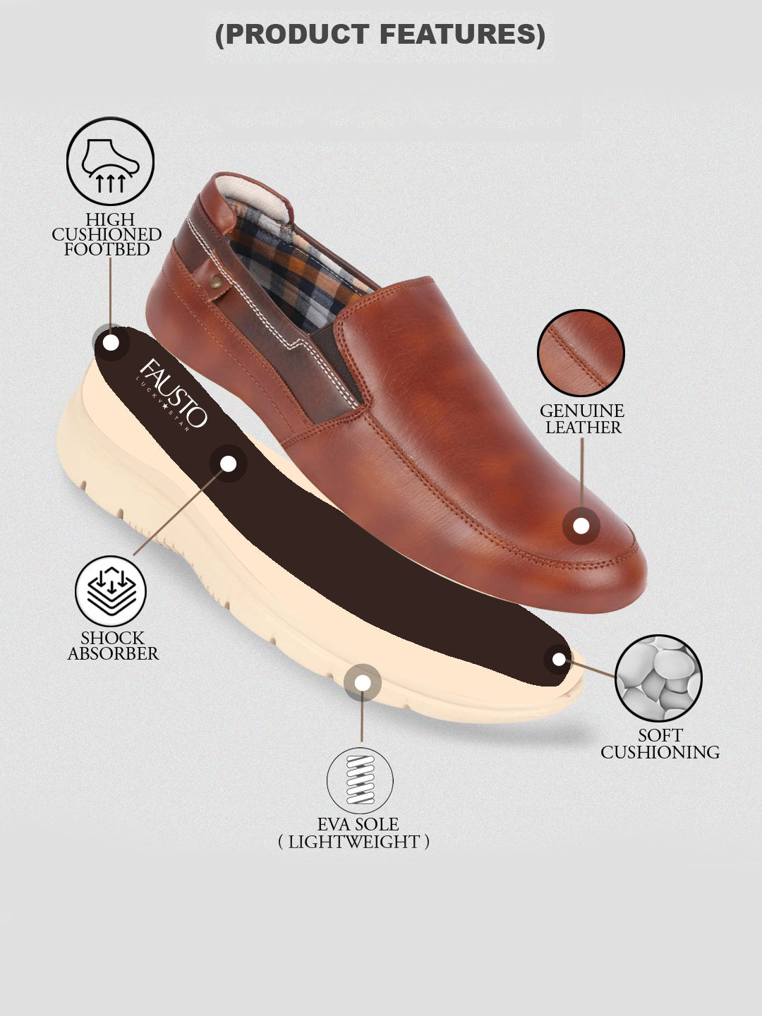 men tan genuine leather feather lightweight eva sole formal office comfort broad feet slip on shoes