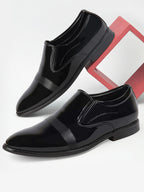 Shop Men Black Patent Leather Party Formal Textured Strip Slip On Shoes Online.