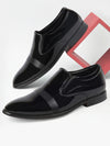 Men Blue Patent Leather Party Formal Textured Strip Slip On Shoes