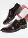 Men Brown Patent Leather Party Formal Textured Strip Slip On Shoes