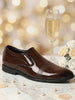 Men Tan Patent Leather Party Formal Textured Strip Slip On Shoes