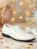 Men White Patent Leather Party Formal Textured Strip Slip On Shoes