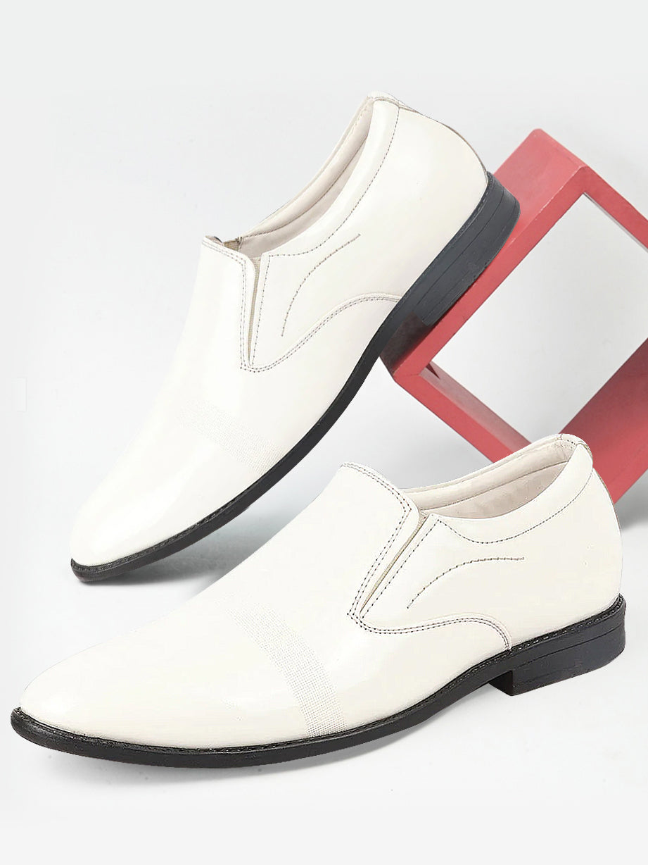 Buy Men White Patent Leather Party Strip Slip On Shoes