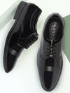Men Black Patent Leather Party Formal Textured Strip Lace Up Shoes