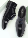 Men Blue Patent Leather Party Formal Textured Strip Lace Up Shoes