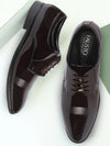 Men Brown Patent Leather Party Formal Textured Strip Lace Up Shoes