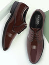 Men Tan Patent Leather Party Formal Textured Strip Lace Up Shoes
