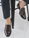 Men Brown Genuine Leather Formal Textured Slip On Shoes for Office Meetings|All Day Long Comfort With Soft Cushioned