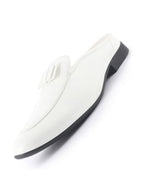 Men White Bow Design Velvet Upper Back Open Evening Party Formal Slip On Shoes|Memory Cushioned Insole Mules for Wedding, Office, Cocktail Tuxedo Dress|Lightweight and Comfort