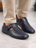 Men Blue Laser Cut and Stitched Design Roman Sandal with Buckle Strap