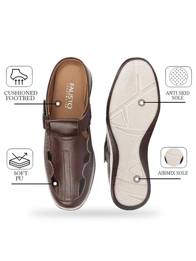 Men Brown Casual Back Open Perforated Day Long Comfort Slip On Sandals