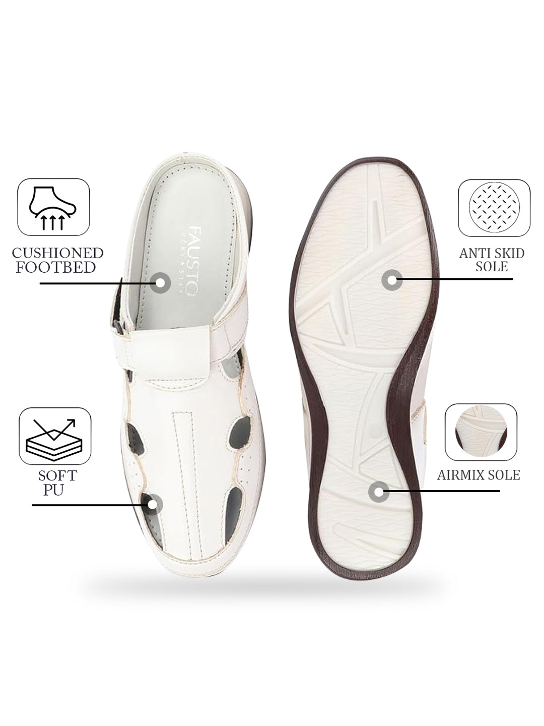 Shop Men White Casual Back Open Perforated Day Long Comfort Slip On Sandals Online.